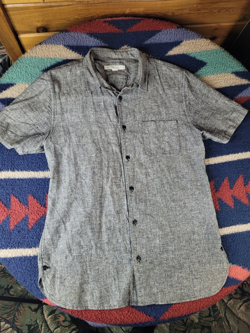 Outerknown Button Up Shirt Mens Large Gray Short Sleeve Hemp Blend
